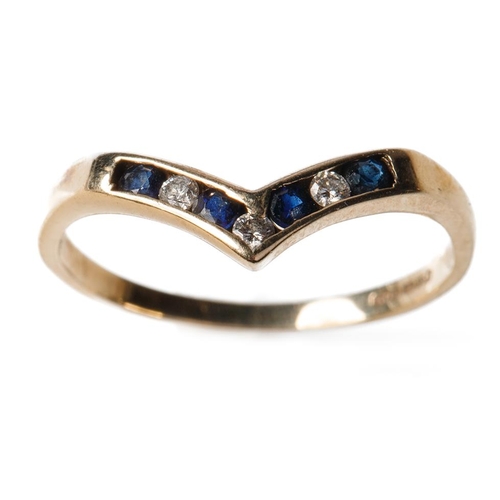 297 - 9ct gold diamond and sapphire ring, 1.5 grams, size P.