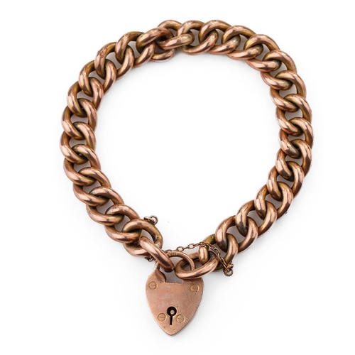 316 - 9ct rose gold hollow curb bracelet with heart-shaped padlock, 22.4 grams.