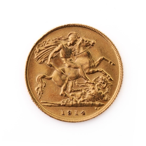 32 - 22ct gold half sovereign 1914.