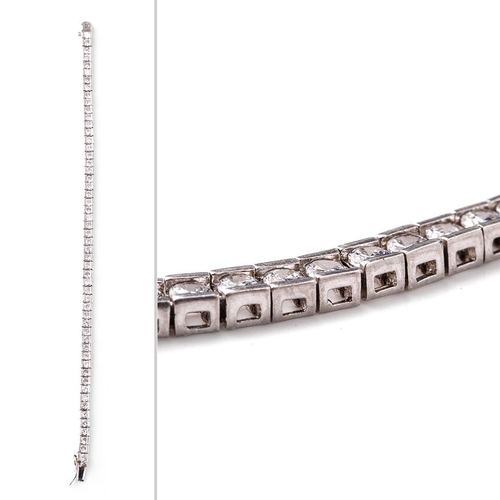 376 - Silver ladies tennis bracelet with semi precious stones, 20cm long.