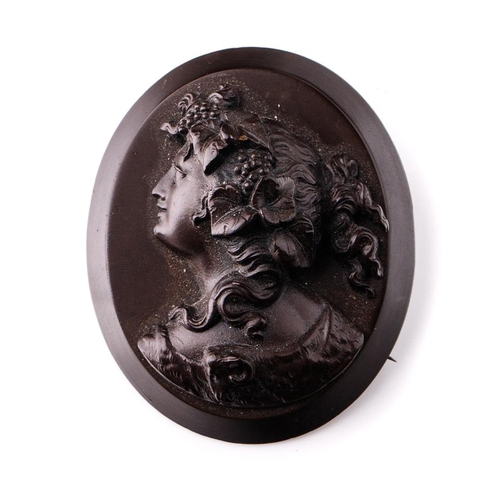 406 - Vulcanite cameo brooch, 5cm tall.