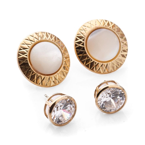 421 - A pair of 9ct gold earrings together with a similar pair, 4.4 grams gross weight.