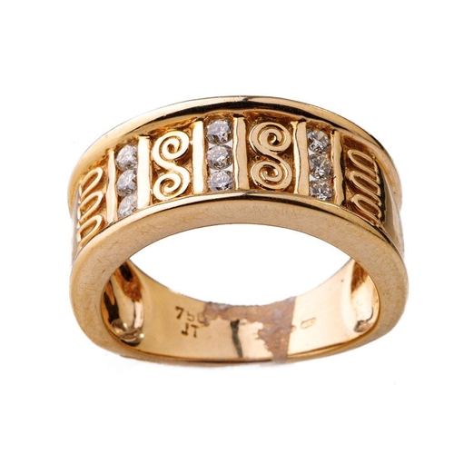 432 - 18ct gold ladies ring set with diamonds, 8.5 grams, size N/O.