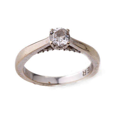 435 - 18ct white gold diamond solitaire ring with 0.45ct diamond, 3.8 grams, size K/L.