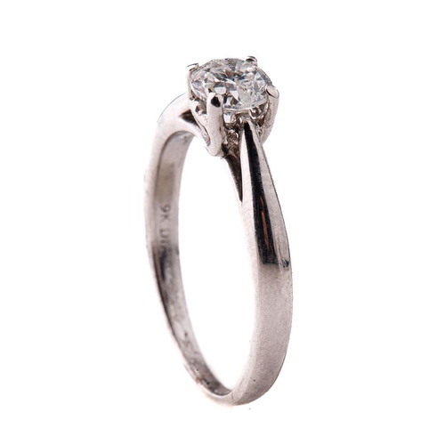 439 - 9ct white gold diamond solitaire ring with circa 0.66ct stone, 3.1 grams, size P.