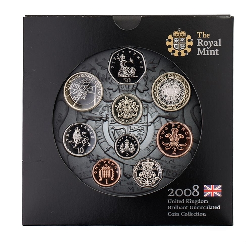 5 - Boxed Royal Mint Elizabeth II Silver Proof crown together with 2008 UK Brilliant Uncirculated Coin C... 