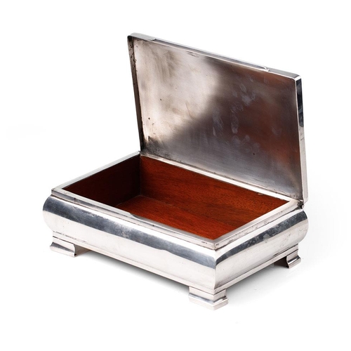 55A - Large white metal presentation cigarette box with engraved signatures to lift up lid, of European or... 
