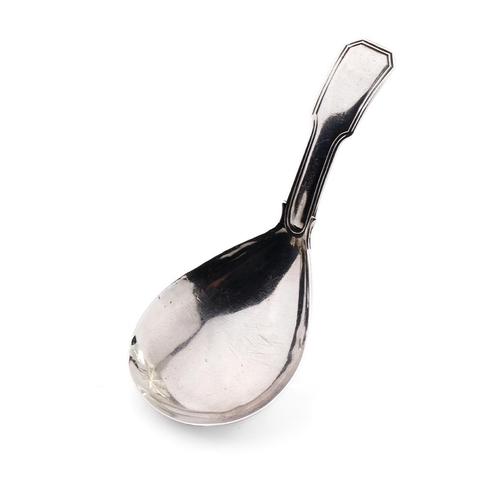 68 - Georgian hallmarked silver caddy spoon with teardrop shaped bowl and reeded rim, Joseph Willmore, Bi... 