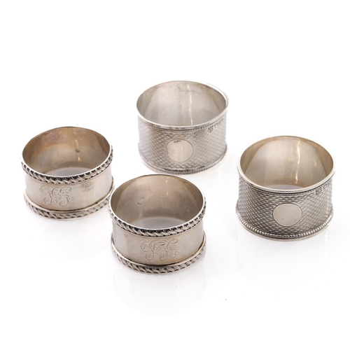 81 - 2 pairs of silver napkin rings to include James Deakin of Chester 1903 together with William Hutton ... 