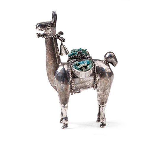 87 - Silver model of a llama carrying materials, gross weight 27.4 grams, 6cm tall.