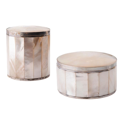 90 - A pair of silver and Mother of Pearl trinket boxes, 10cm largest diameter (2).