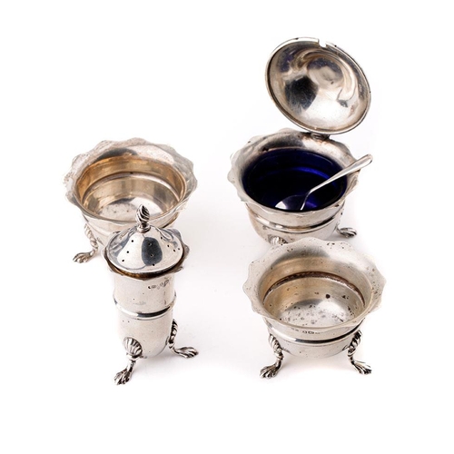 93 - Silver 4-piece condiment set, 129.9 grams of silver, Birmingham 1908.