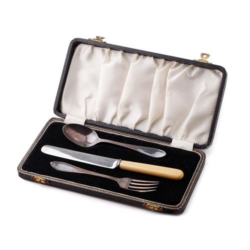 96 - A cased set of 6 silver handled butter knives, Sheffield 1926, together with a cased christening set... 