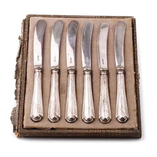 96 - A cased set of 6 silver handled butter knives, Sheffield 1926, together with a cased christening set... 