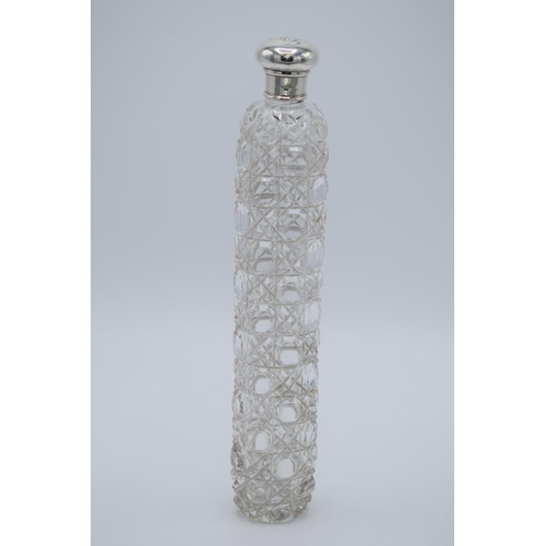 120 - Large Victorian silver and cut glass perfume bottle, 25cm long, Birmingham 1897.