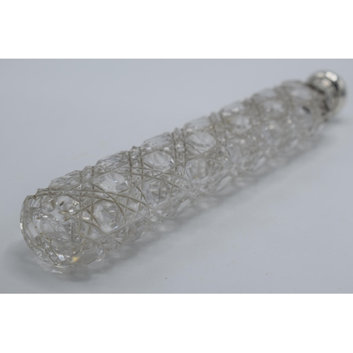 120 - Large Victorian silver and cut glass perfume bottle, 25cm long, Birmingham 1897.