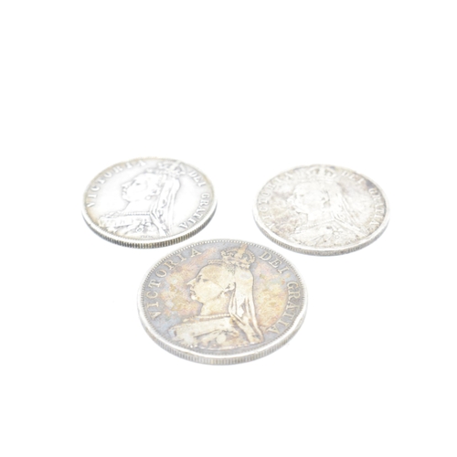 13 - A trio of Victorian silver coins to include 1887, 1888 and 1890 (3), 49.5 grams.