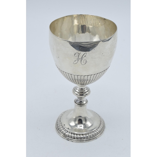 136 - Victorian silver chalice with monogram engraved, 101.2 grams, 11.5cm tall, unhallmarked.