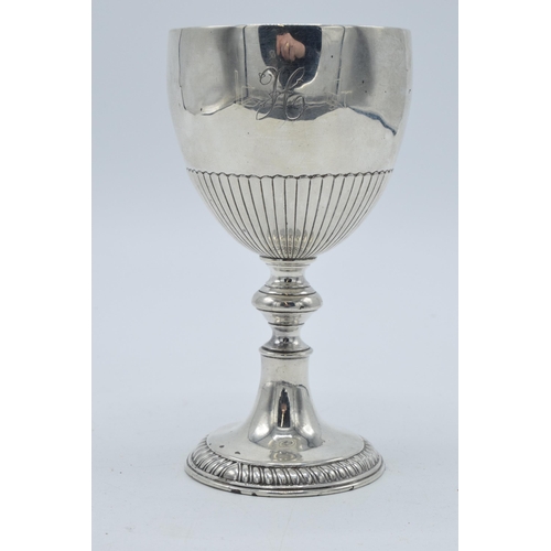 136 - Victorian silver chalice with monogram engraved, 101.2 grams, 11.5cm tall, unhallmarked.