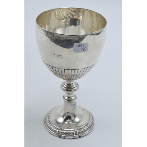 136 - Victorian silver chalice with monogram engraved, 101.2 grams, 11.5cm tall, unhallmarked.