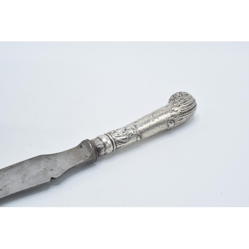 141 - Large silver handled carving knife, 34cm long hallmarks rubbed.