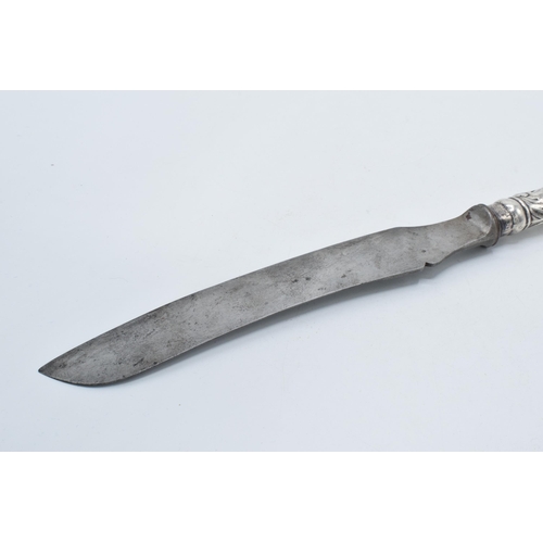 141 - Large silver handled carving knife, 34cm long hallmarks rubbed.