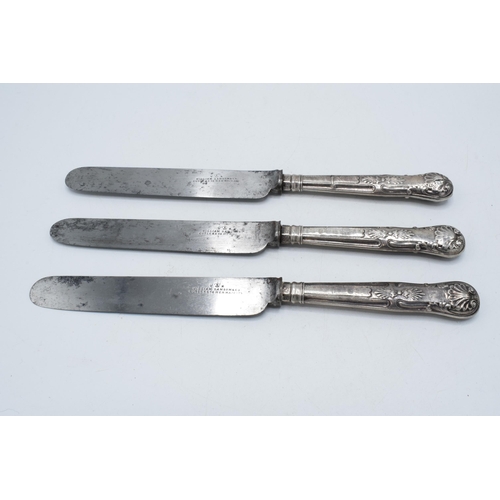 143 - A set of 3 silver handled knives, 'William Sansom & Co', 21cm long.