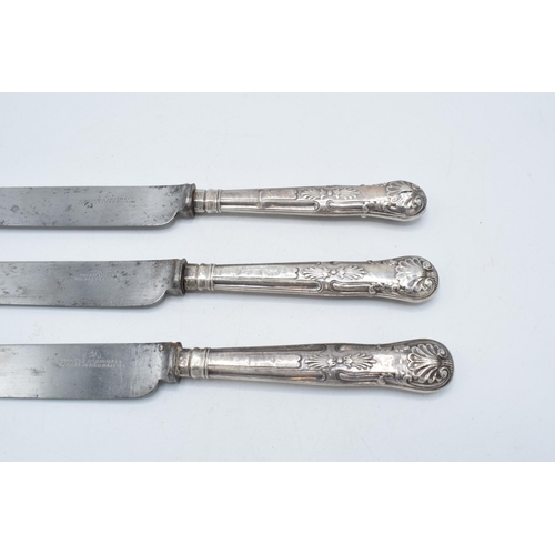 143 - A set of 3 silver handled knives, 'William Sansom & Co', 21cm long.