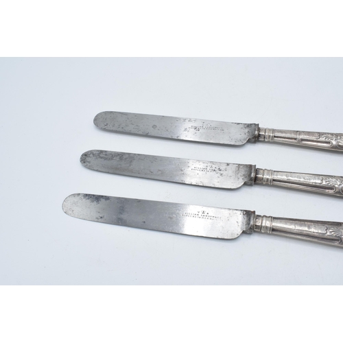 143 - A set of 3 silver handled knives, 'William Sansom & Co', 21cm long.