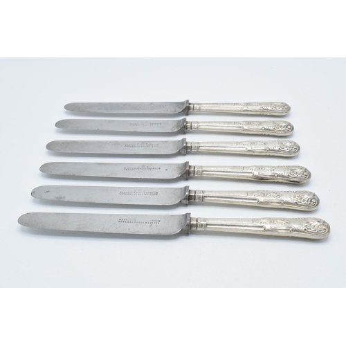 144 - A set of 6 silver handled knives, 'Harrison Bros & Howson', 23cm long, hallmarks rubbed (6).