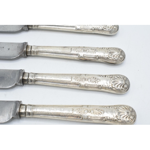 144 - A set of 6 silver handled knives, 'Harrison Bros & Howson', 23cm long, hallmarks rubbed (6).