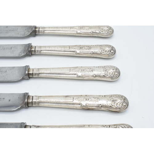 144 - A set of 6 silver handled knives, 'Harrison Bros & Howson', 23cm long, hallmarks rubbed (6).