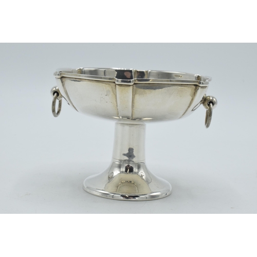 167 - Silver pedestal bowl with hoop handles, 90.4 grams,  10.5cm diameter, Birmingham 1906, W Hutton & So... 