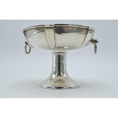 167 - Silver pedestal bowl with hoop handles, 90.4 grams,  10.5cm diameter, Birmingham 1906, W Hutton & So... 