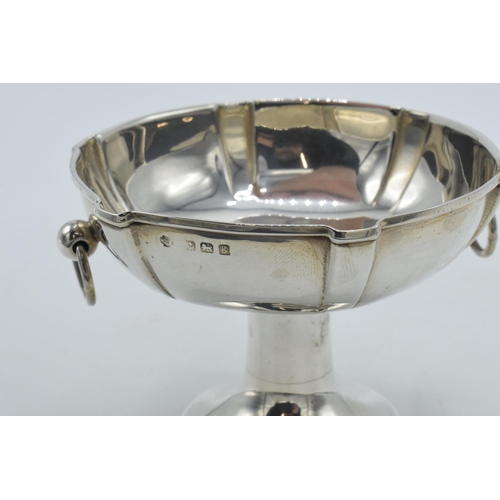 167 - Silver pedestal bowl with hoop handles, 90.4 grams,  10.5cm diameter, Birmingham 1906, W Hutton & So... 