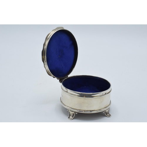 174 - Silver jewellery trinket box with engineered decoration and 'Elsie' to the top, raised on 4 legs, Bi... 