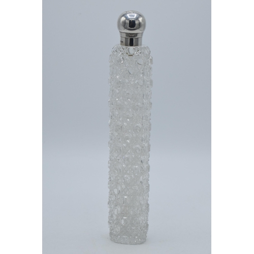 179 - Samson Mordan: silver large flat perfume bottle, London 1883, with screw top cap, 28cm long.