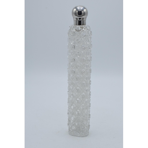 179 - Samson Mordan: silver large flat perfume bottle, London 1883, with screw top cap, 28cm long.