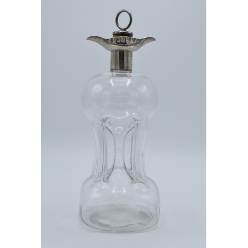 183 - Victorian silver topped 'glug glug' decanter, Birmingham 1897, Heath and Middleton, 27.5cm tall.