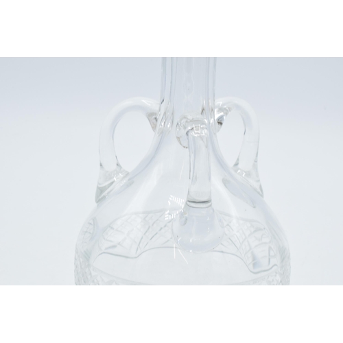 185 - Victorian glass decanter with silver collar with three handles, Sheffield 1899, 23cm tall.