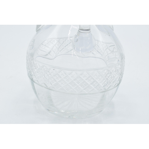 185 - Victorian glass decanter with silver collar with three handles, Sheffield 1899, 23cm tall.