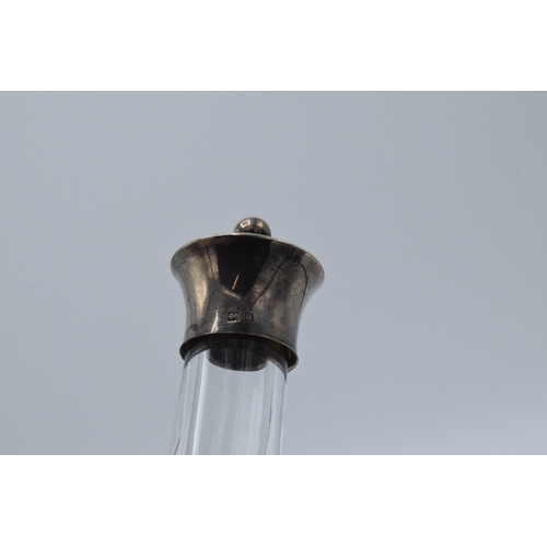 191 - Double oil condiment bottle with silver tops, Birmingham 1906, W Hutton & Sons, 17cm tall.