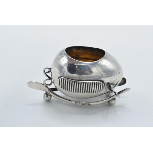 200 - Silver novelty match holder and match striker in the form of an egg sat on a wishbone, Birmingham 19... 