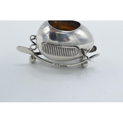 200 - Silver novelty match holder and match striker in the form of an egg sat on a wishbone, Birmingham 19... 