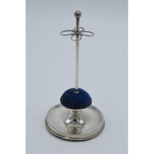 206 - Silver hatpin holder with velvet cushion, Birmingham 1901, M Bros, 16cm tall.