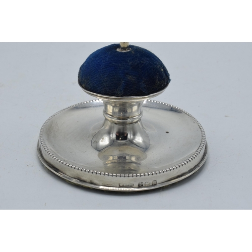 206 - Silver hatpin holder with velvet cushion, Birmingham 1901, M Bros, 16cm tall.