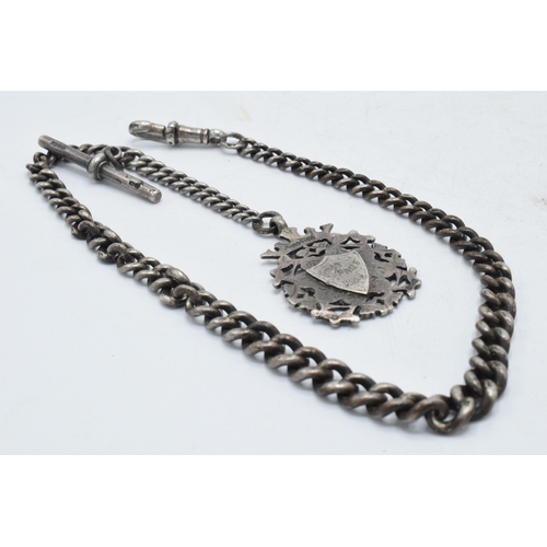 216 - Hallmarked silver Albert pocket watch chain with hallmarked T-bar and fob, 49.7 grams, 41cm long.