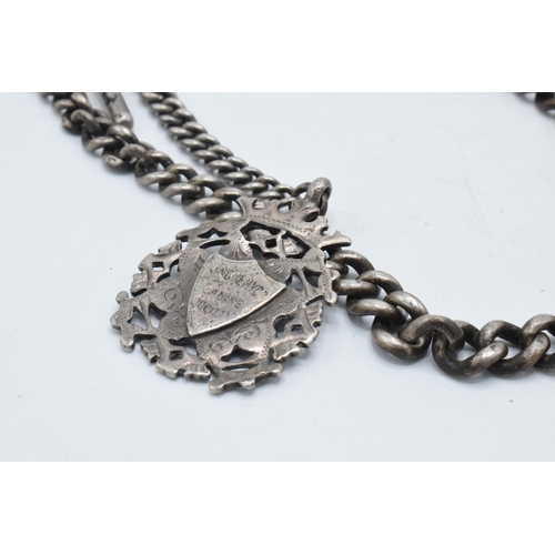 216 - Hallmarked silver Albert pocket watch chain with hallmarked T-bar and fob, 49.7 grams, 41cm long.