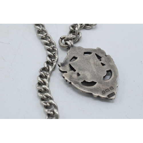 219 - Hallmarked silver Albert pocket watch chain with hallmarked T-bar and fob, 34.0 grams, 37cm long.