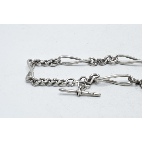 220 - Unusual heavy hallmarked silver Albert pocket watch chain with hallmarked T-bar and fob, 85.1 grams,... 